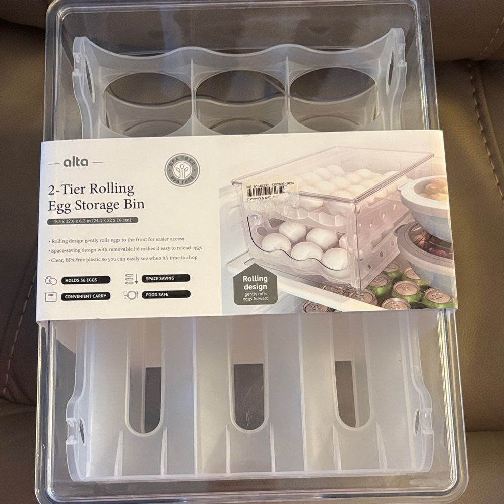 Egg Storage Bin with Rolling Design Holds 36 Eggs